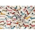 Pyrhan Dachshund Dog Digital Polycotton Prints –45 Inch Wide Dress Fabric Material by The Metre -Floral Polycotton Print Used in Sewing Kit and Accessories-Quilting Fabric