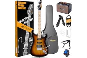 Leo Jaymz 39 Inch Full Size Electric Guitar Kit Electric Guitar Beginner Kits - Portable Amp,Digital Tuner,Gig Bag,Strap,Cable (Sunburst)