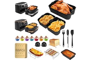 SEL ROSE Heißluftfritteusen Zubehör für Ninja AF500EU, 20 Stück Airfryer Zubehör Set für Ninja, Einschließlich 1 x 10,4L & 2 x 5,2L Airfryer Silikon Einsatz, Grillrost, Backpapier, Metall Backblech (J320A-Z1)
