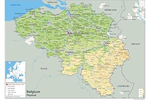 TIGER MOON Carte physique Belgique - Papier laminé A2 Size 42 x 59.4 cm