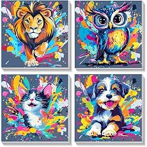 Lolipony Peinture Par Numéro Animaux – 4 Tableaux 20x20 Cm – Kits Enfants 7-10 Ans Avec Pinceaux