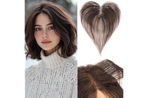 Benehair Topper de Cheveux en Vrais Cheveux pour Femme, 100% de Chevelure Humains de Frange Latérale, Convient aux Chevelure Clairsemés, Base de Dentelle en T, 11 Pouce Brun Moka #2R