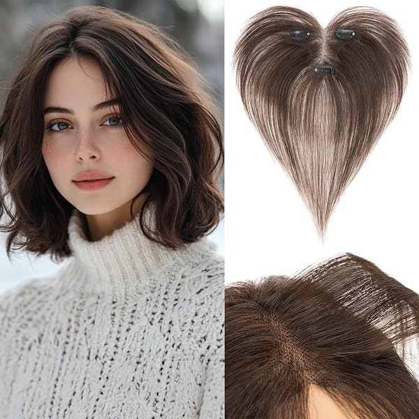 Silk Base Crown Topper – Echthaar-Clip-in, 12x12 Cm, 3 Clips, Für Mehr Volumen & Deckung – Bei Dünnem Haar, Alopezie Oder Als Styling-Hilfe