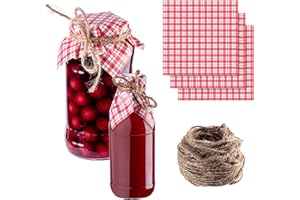 KADAX Centrini Decorativi per Barattoli di Marmellata con Cordoncino di Iuta - Motivo a Quadri Rossi, 50 Pezzi