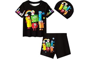 Pitevotur Number Blocks Swimming Costume Swimsuit Kids Swim Trunk Shirt Rash Guard Swim Set 3-10 Years