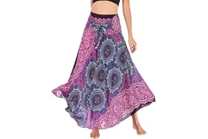 FEOYA 2 en 1 Jupe Longue Été Femme Fluide Robe Boheme Chic Femme Jupe Boheme Femme Jupe Fleurie Femme Plage Jupe Africaine Femme Été Taille Unique