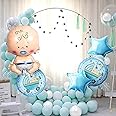 Indy Toys And Fashion ITAF Set Of 35 Pcs -15 White,blue Pastel Balloons,2 Printed Both Side Baby boy,2 blue star,A New Little Prince Foil Balloon For Kids New Born Baby Theme