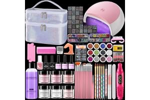 Deciniee Akrylnagelkit: Akrylpulverset med UV-lampa/elektrisk nagelborr/falska tips/6 färger pulver monomer gel naglar set nageldesign i silver presentpåse kvinnor