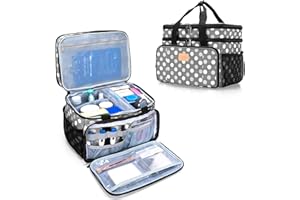 Luxja Bolsa de Medicina de 2 Capas con Divisor Desmontable, Bolsa de Almacenamiento de Medicamentos Apto para Uso Doméstico o de Viaje (Sólo Bolsa), Puntos Grises