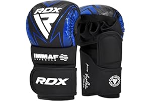 RDX Guantes de combate aprobados por IMMAF, diseño híbrido de grado profesional para nivel de competición y entrenamiento, palma abierta ventilada, correas de muñeca ajustables, artes marciales Muay