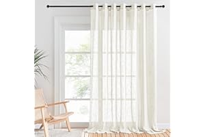 PONY DANCE Tende Salotto Moderne Effetto Lino Semitrasparente con Anelli Tenda Camera da Letto Separa Ambienti Curtain Soggiorno 1 Pezzo L 254 x A 260 CM, Beige Chiaro