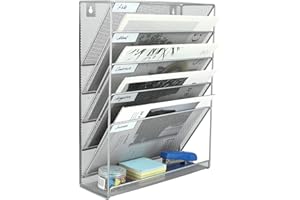 EasyPAG 6 Fächer Metall A4 Zeitschriftenhalter Wand Zeitschriften Wandhalter Aktenablage Dokumentenhalter Hängend Magazin Organizer Flyerständer Prospektspender,Silber