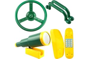 Haconba Playground Accessories Swingset Plastic Pirate Ship Steering Wheel Safety Handles Telescope for Kids Outdoor Playground Treehouse Jungle Gym Accessories (5 Pcs- Green,Yellow Set)