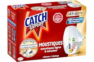 Catch Expert Moustiques – Diffuseur Electrique + Recharge (45 nuits) – Anti-Moustiques & Moustiques Tigres Répulsif