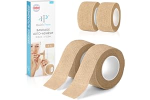HEALTH PRESS Pansements auto-adhésifs pour les doigts - 4x rouleau de sparadrap beige (2.5cm x 4.5m) - Bandage auto-adhésif - Bande élastique imperméable - Bande sparadrap anti-poussière, anti-graisse
