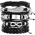 Punk Braided Leather Bracelets Set for Men Women Woven Cuff Wrap Vintage Bracelet Adjustable Length Woven Leather Bracelet
