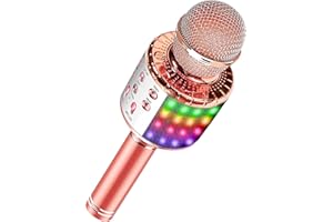 EEM FASHION Microfono Karaoke Bluetooth senza fili con luci a LED multicolore, Microfono portatile per macchina da karaoke portatile 4 in 1 per bambini adulti, per Android/iPhone/PC (Rose Gold)