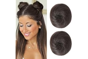 REECHO 2 PCS Mini Claw Clip in Messy & Cat Ears Hair Bun Extensions Wig Accessory Updo Hairpieces for Women Girls (Pack of 2-3" Straight, Cool Dark Brown)