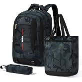 Amythe School Backpack Set for Teens, Green Camouflage | Set of 3 - Backpack with Shoulder Bag and Pencil Case for College Sc
