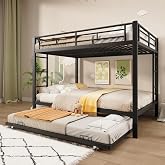 Idemon 140 x 200 cm Bunk Bed with Iron Frame, Children's Bed, Equipped with Removable Trundle Bed, High Guardrails, No Mattre