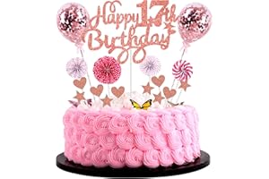 CNROSE 17° compleanno ragazza cake topper Hello 17 cake topper oro rosa con cuore stella palloncino 17° compleanno ragazza cake topper buon 17° compleanno ragazza di 17 anni cake topper 17° compleanno ragazz