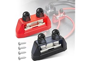 RED WOLF Dual Stud Bus Bar 12-48V Power Distribution Block Holder 250A DC MAX, Battery Terminal Junction Dual Power Stud Busbar for Car Marine Boat Red & Black w/Screws (M8-5/16")