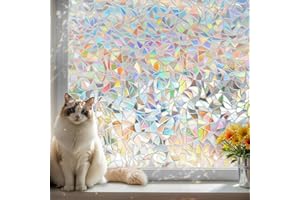 Qualsen Pellicola per Vetri Finestre 30x100cm, Effetto Arcobaleno Pellicola Adesiva per Vetri, 3D Decorativa Elettrostatica Pellicola Privacy Finestre per Casa Ufficio Cucina