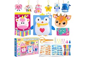 FUNTOPIA Craft Kits For Kids Ages 4-7 8-12, 10 Easy DIY Sewing Kit For Kids Children With Tutorial,Tools, Pillow, Hanging Organizer, Bag, Pen And Card Holder,Beginner Sewing Toys And Birthday Gift For Girls