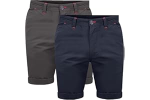 WJL WHISPERING JONES LONDON Mens 2 Pack Stretch Chino Shorts Cotton Twill Red Detailing Combat Style Accents Casual Above Knee Summer Wear