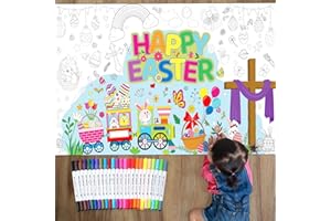 Faccito Easter Coloring Poster for Kids with 24 Markers Easter Coloring Tablecover Bunny Tablecloth Egg Coloring Banner for Easter Holiday Birthday Party Favors School Family Crafts Activities