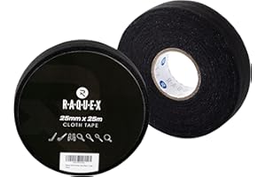 Raquex Sport Cloth Tape - 25 Metres Long - Non-Slip Self-Adhesive Tape - Field & Ice Hockey Sticks, Tennis, Badminton, Squash Racket Grip Tape, Skipping Ropes - Protective Cloth Tape for Sports