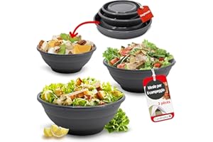 Coolinato - Set di 3 ciotole pieghevoli in silicone platinico 16-24cm grigio - Scodella richiudibile con coperchi da campeggio per alimenti - Resistente al calore e lavabile in lavastoviglie