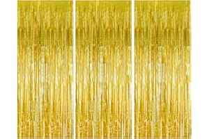 HEAVENLIFE 3 Pezzi Tende Metalliche Tinsel, Tende di Frangia Foil Tenda, Tende di Stagnola Lamina Frange, Scintillante Shimmer Tenda per Nozze Compleanno Festa Porta Finestre Decorazioni-Oro