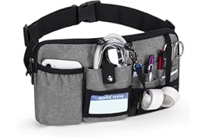 Trunab Riñonera Enfermera Multifuncional con 12 Bolsillos para Estetoscopio, Soporte para Cinta, Cinturón Ajustable, Bolsa Organizadora Médica para Enfermera y Estudiante de Enfermería Gris