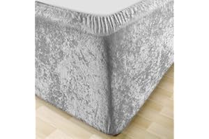 MK Home Textile Crushed Velvet Divan Bed Base Wrap - Silver Grey Deep Fitted Valance Sheet Frame Cover Fully Elasticated Skirt Easy To Fit – Single Double King Super King Size (Silver Grey, SuperKing)