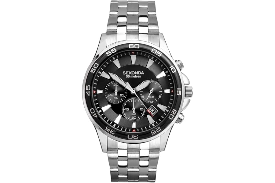 Sekonda Jenson Mens 44mm Chronograph Quartz Watch with Stainless Steel Bracelet Date Window 50m Water Resistant
