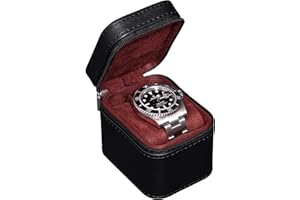 ROTHWELL Reiseetui für Einzeluhren, kompakte PU-Leder-Schutzhülle mit Mikrovelours-Innenseite, passend für Uhren und Smartwatches bis 55 mm (Schwarz/Rot)