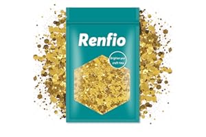 Renfio Or Paillettes épaisses, 100g 3,5oz en poudre fine mélangée, paillettes irisées en PET pour le visage, la résine artisanale,la peinture sur verre,les cheveux et le corps - Or