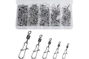 Realure 100/200 Unidades De Remolinos De Pesca con Mosquetón De Acero Inoxidable para Pesca De Trucha y Pesca De Remolino para Cebo De Pesca, Accesorios De Pesca, 5 Tamaños 4# 6# 8# 10# 12#