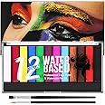 LOPHE Face Paint Kit, 12 Color Face Painting Palette with 2 Brushes, Water Based Face and Body Paint, Washable Safe Face Body Paints for Adults Kids Halloween Party Carnival, Non-Toxic Makeup Paint