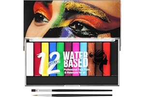 LOPHE Zestaw do malowania twarzy, 12 kolorów, paleta do malowania twarzy z 2 pędzlami, na bazie wody, zmywalna, nietoksyczna farba do ciała dla dorosłych i dzieci