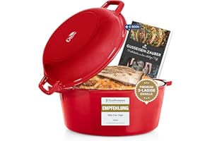 Ottia Casserole en fonte [avec livre de recettes] – Casserole en émail de qualité supérieure de 26 cm – Pot à pain en fonte idéale pour la pâtisserie, la casserole en fonte, la cuisson du pain, la