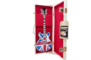 MUSIC LEGENDS COLLECTION mini guitar Oasis Noel Gallagher Uk flag supernova replica model + hard case box miniature in scala 1:4 chitarra miniatura con custodia da collezione gadget rock memorabilia