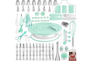 BOYUN Cake Decorating Kit, 137pcs Cake Decorating Supplies with Cake Turntable for Decorating, Pastry Piping Bag, Russian Piping Tips Baking Tools, Cake Baking Supplies for Beginners (Green)