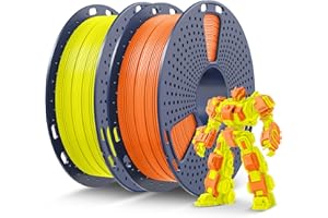 SUNLU PLA Plus filament 1,75 mm, 1 kg, ulepszony filament PLA+ do drukarki 3D, dokładność pomiaru ± 0,02 mm, 0,5 kg x 2 cewki (słoneczny pomarańczowy + żółty)