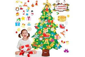 DeFieltro Árbol de Navidad de Fieltro para Niños con Luces LED – 100 cm y 28 Adornos Decorativos Reutilizables – Ideal para Puertas y Paredes – Juguete Seguro y Creativo para Navidad