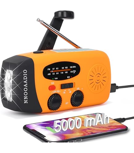 Radio Portable Multifonction - Dynamo, Solaire, Batterie 10000mAh - Lampe, Recharge USB, SOS - Pour Randonnée, Urgence - 3