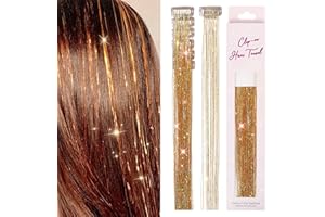 REECHO Hair Tinsel, 6PCS Clip in Hair Tinsel Kit 20" Glitter Fairy Tinsel Hair Extensions for Women - Champagne Gold