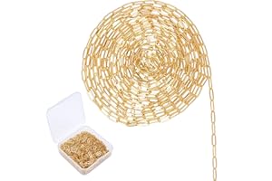 SUNNYCLUE 32Feet/10m Brass Gold Paperclip Chains Link Spool Bulk Metal Long Rectangle Necklace Chains Width 2.6mm Extension Connectors for Jewelry Making Women Necklace Bracelet Pendant,Golden
