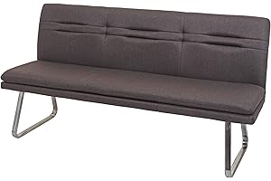 Mendler Banco de comedor HWC-H70, banco tapizado, respaldo de tela/textil de acero inoxidable cepillado, color gris-marrón, 180 cm
